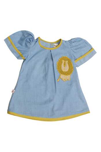 Buy_Mhysa_Blue Handloom Cotton Embroidery Lion Samara Patchwork Dress 